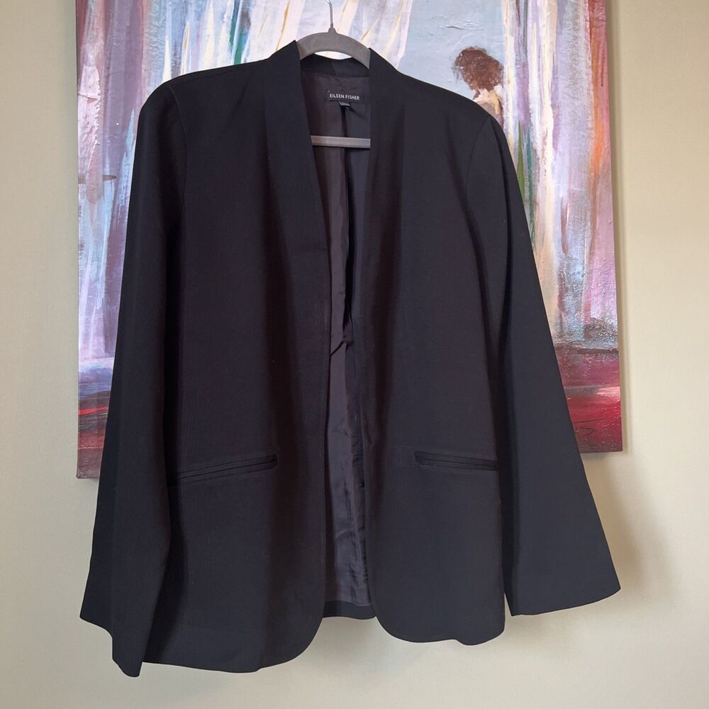 EILEEN FISHER Size M Tencel Blazer Jacket Black Womens EXCELLENT